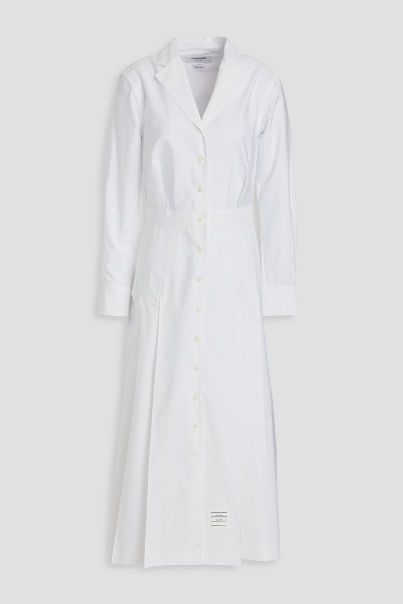 thom browne - pleated cotton-poplin midi shirt dress - white - it 40