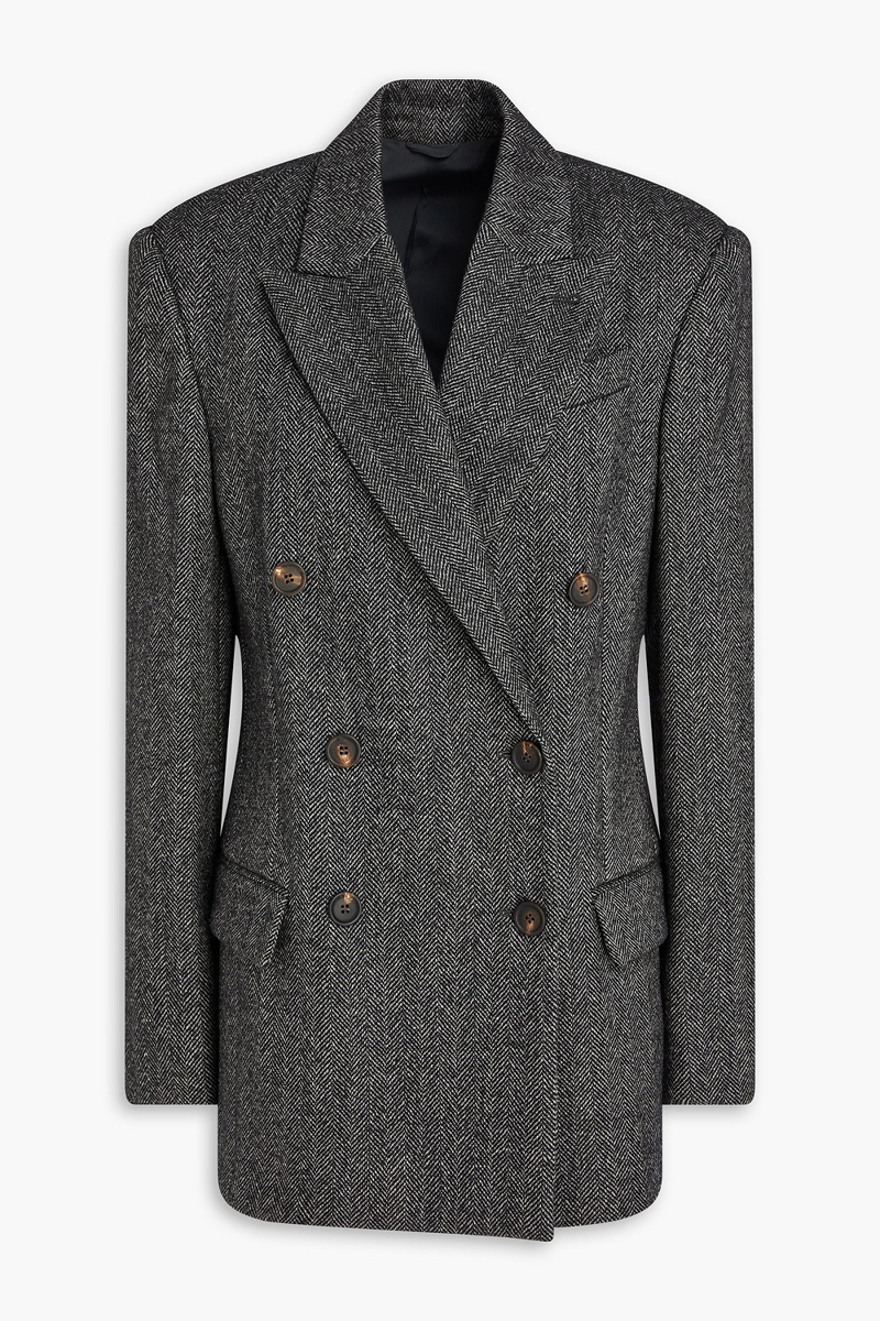 brunello cucinelli - double-breasted herringbone wool-blend blazer - black - it 36
