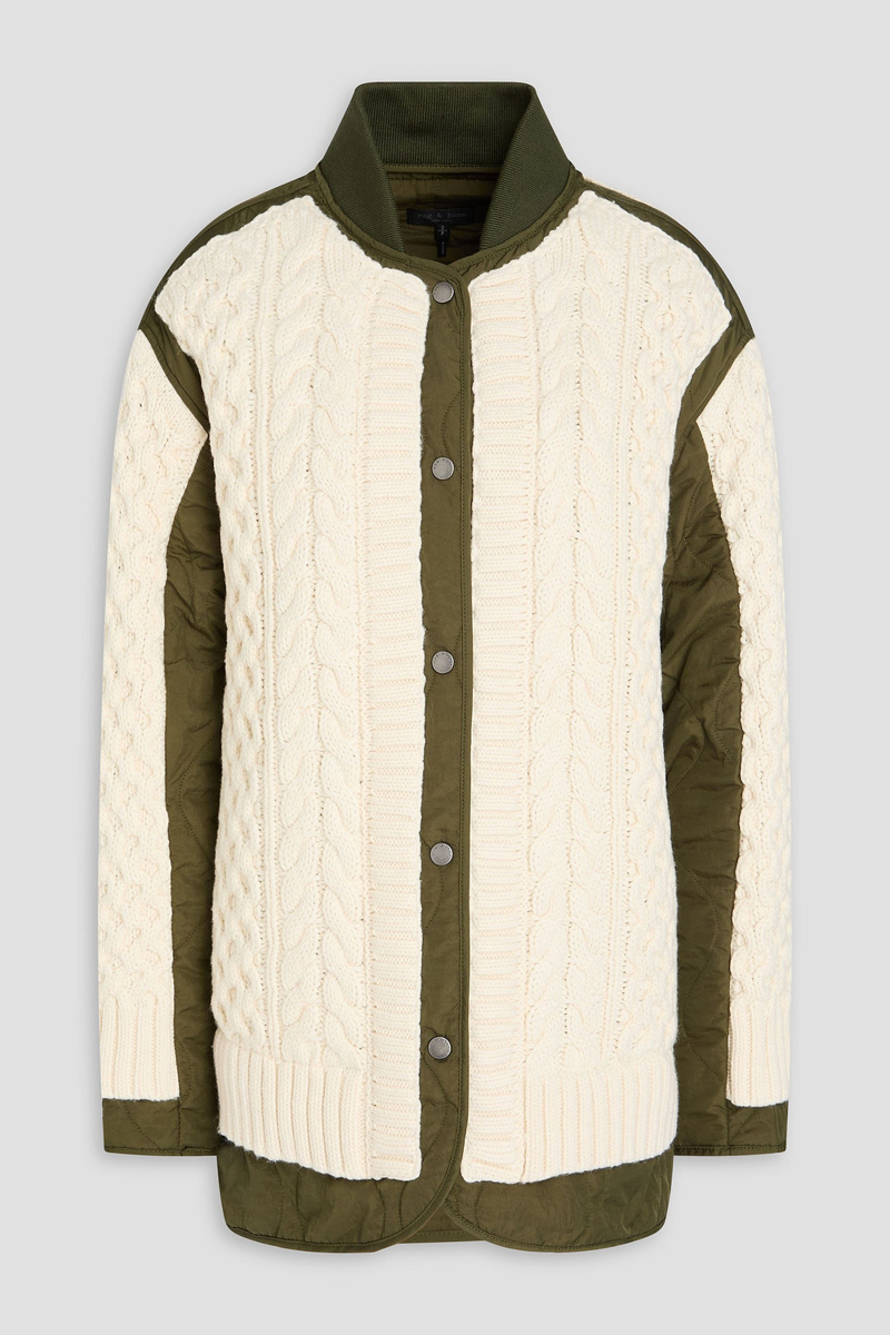rag & bone - winnie shell-paneled cable-knit cotton-blend jacket - white - xs