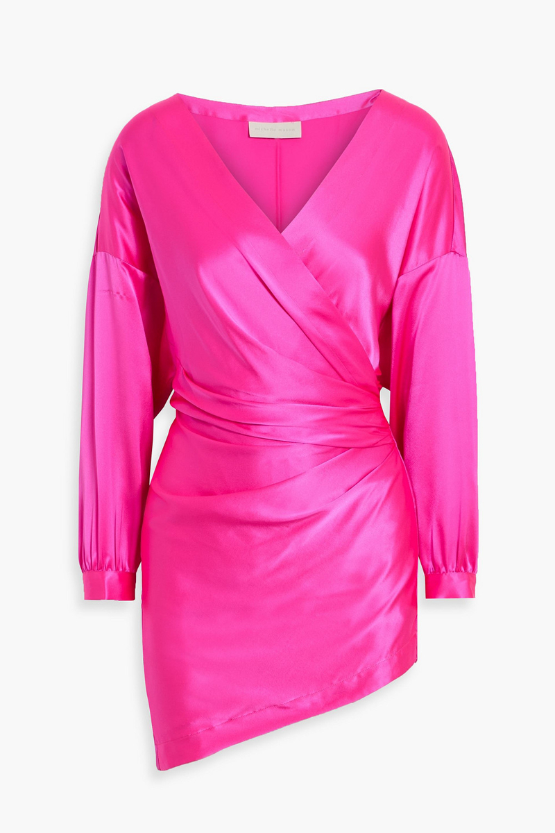 michelle mason - wrap-effect silk-satin mini dress - pink - us 0