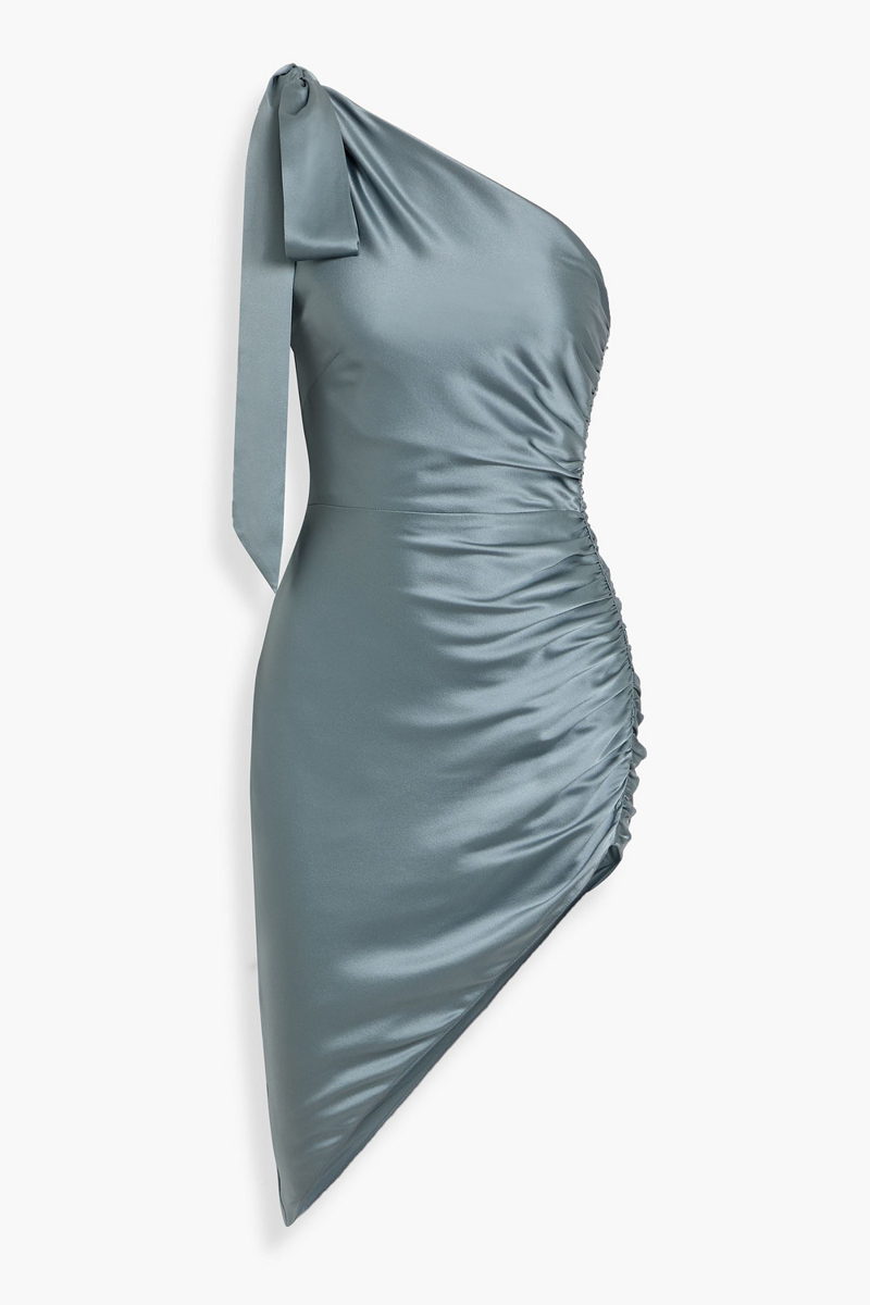 michelle mason - asymmetric one-shoulder silk-satin dress - blue - us 2
