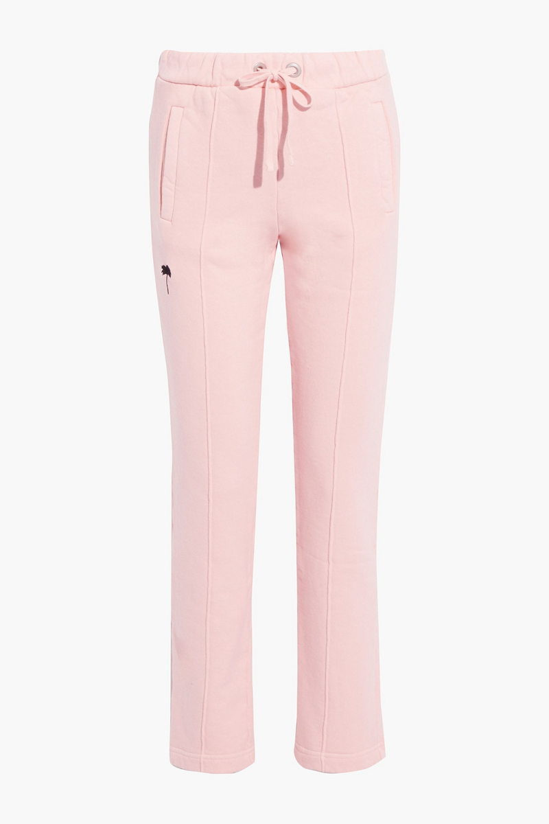 palm angels - embroidered french cotton-terry track pants - pink - xs