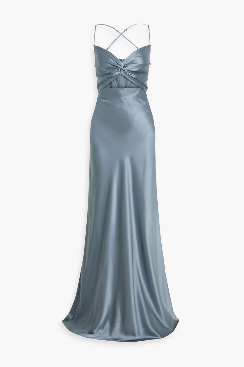 michelle mason - twisted cutout silk-satin gown - blue - us 8