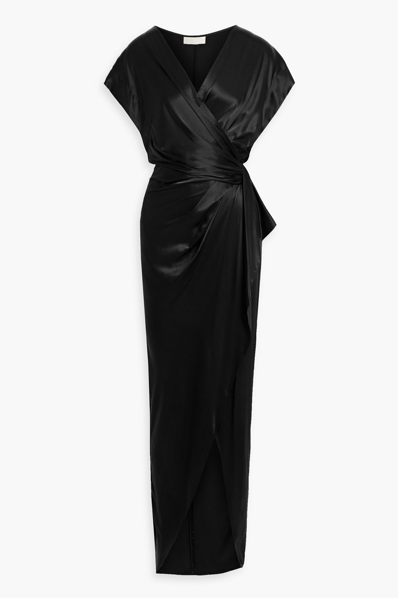 michelle mason - wrap-effect silk-satin gown - black - us 0
