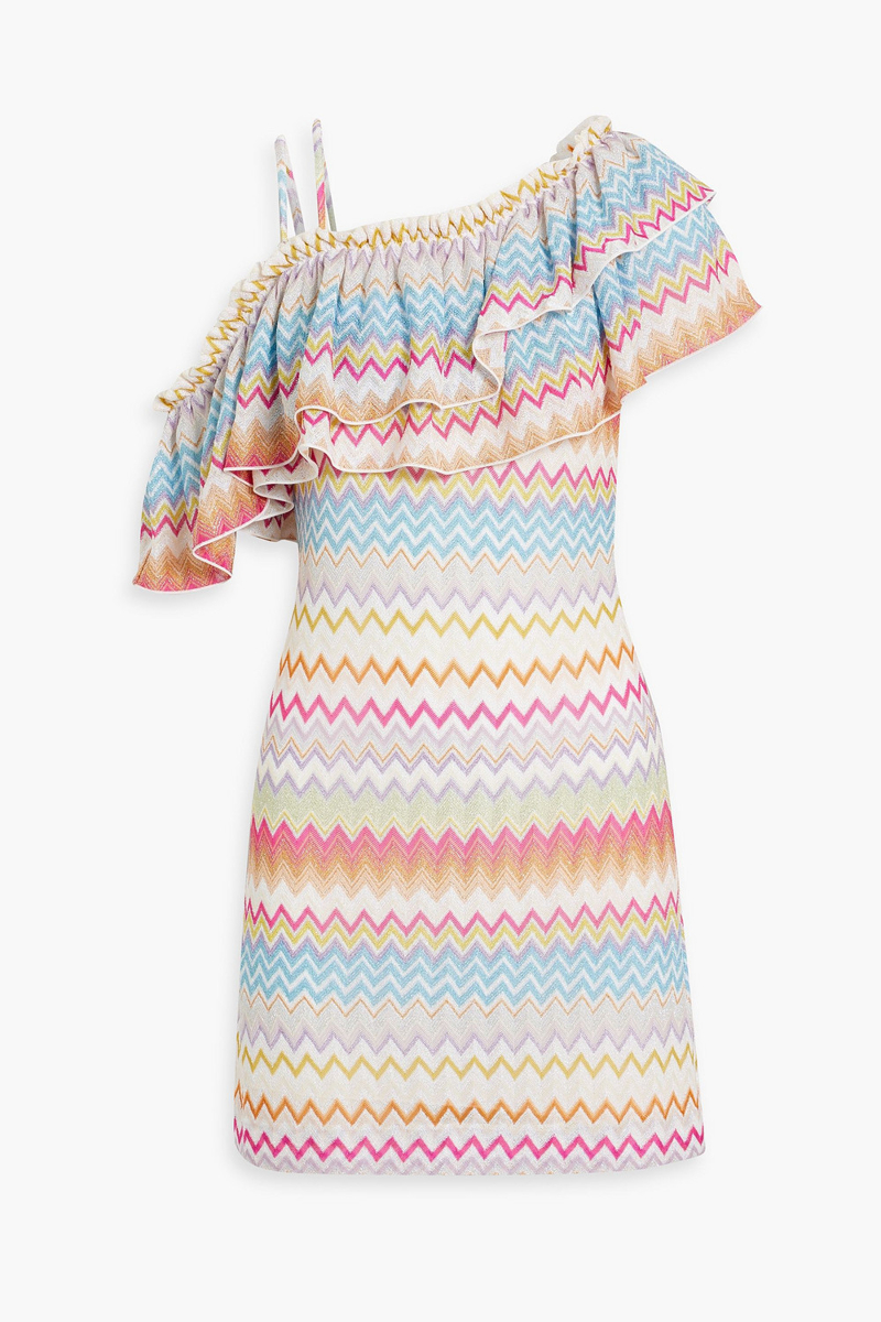 missoni - cold-shoulder ruffled crochet-knit mini dress - pink - it 44