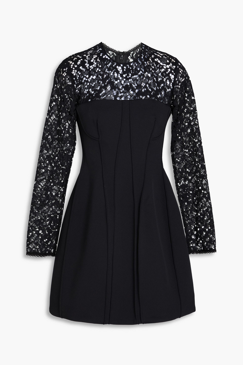 simkhai - primm twill-paneled corded lace mini dress - black - us 0