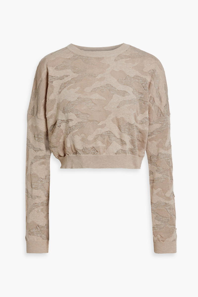 brunello cucinelli - cropped metallic jacquard-knit cotton sweater - neutral - xs