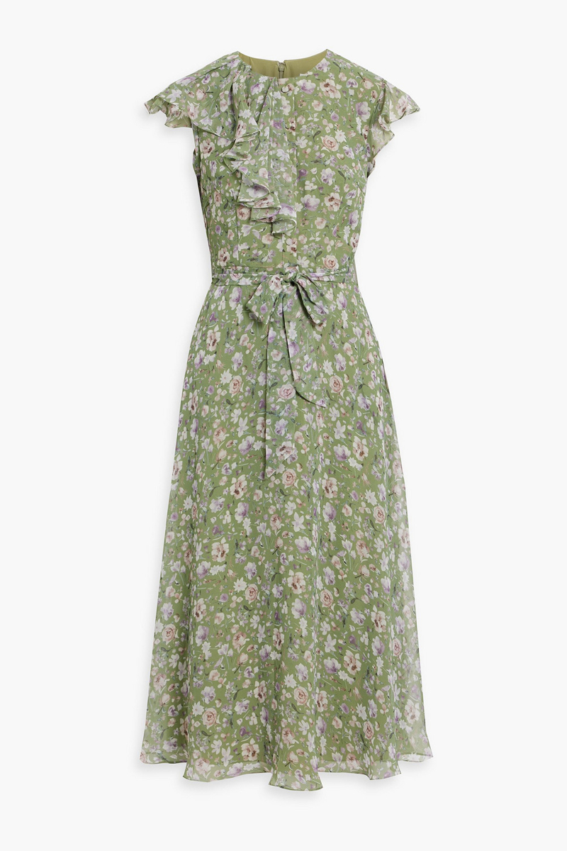 mikael aghal - ruffled floral-print chiffon midi dress - green - us 2