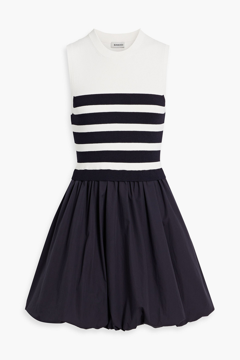 simkhai - josey striped ribbed-knit and cotton-poplin mini dress - blue - l