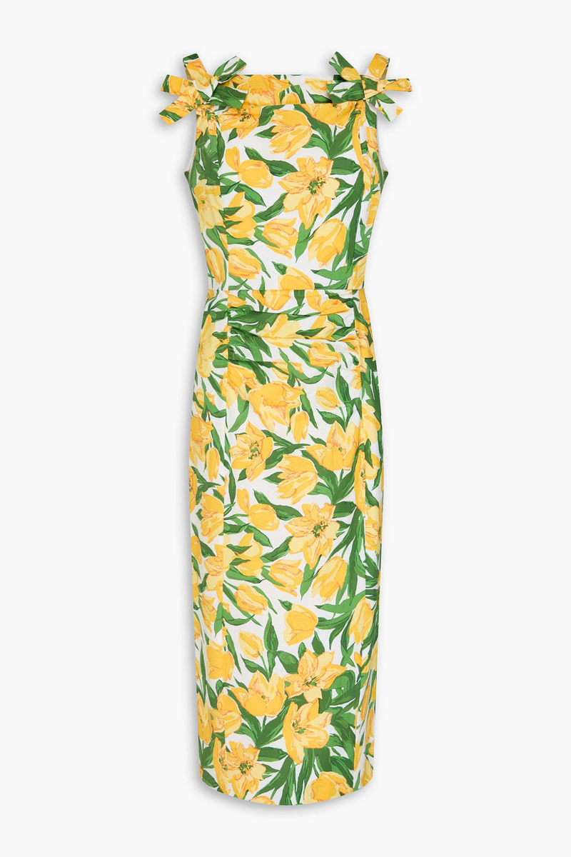 carolina herrera - floral-print cotton-blend poplin midi dress - yellow - us 4