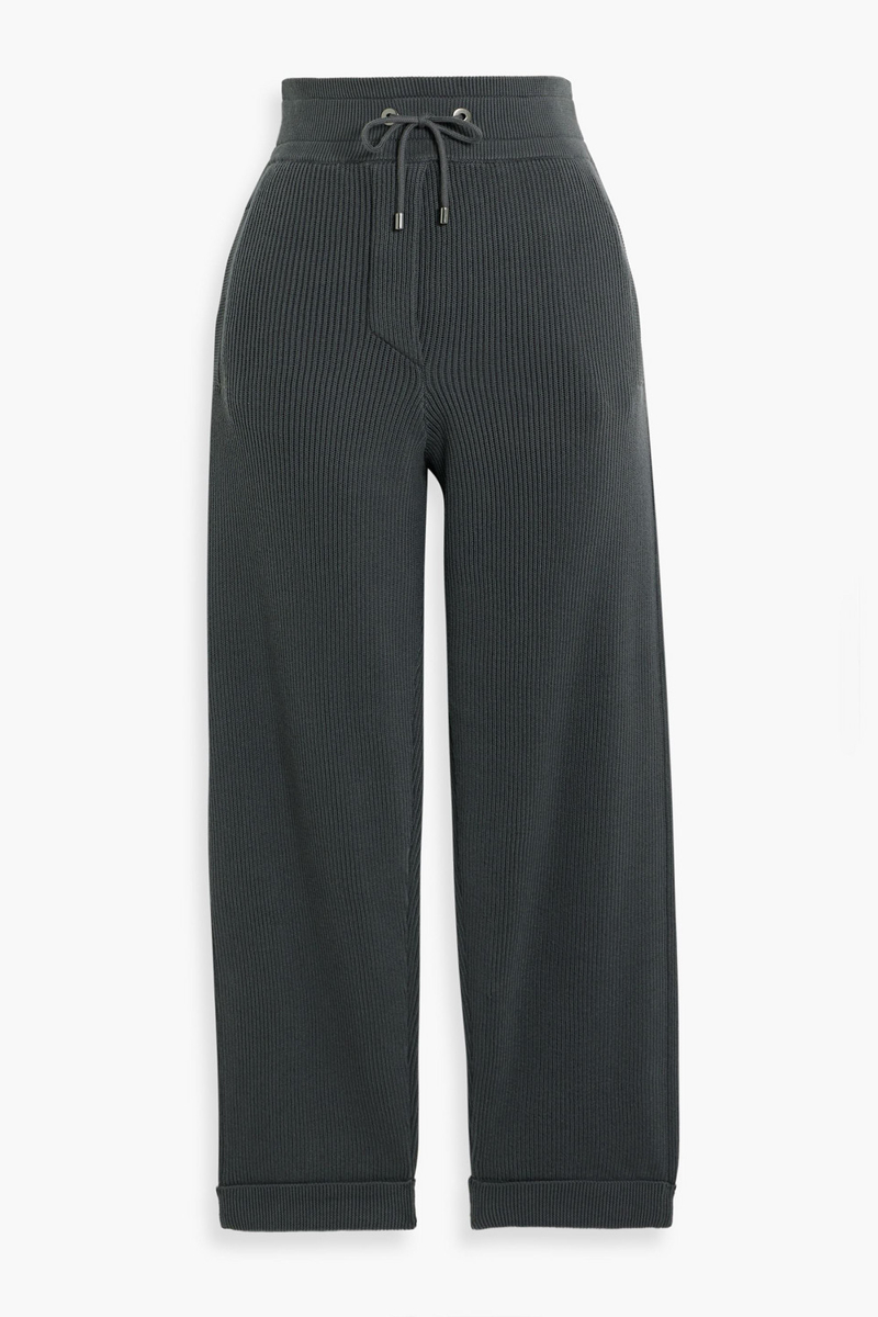 brunello cucinelli - cropped ribbed cotton track pants - gray - xs