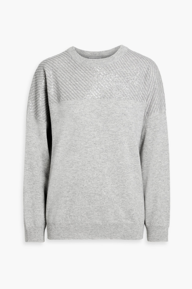 brunello cucinelli - sequin-embellished cashmere sweater - gray - xxs