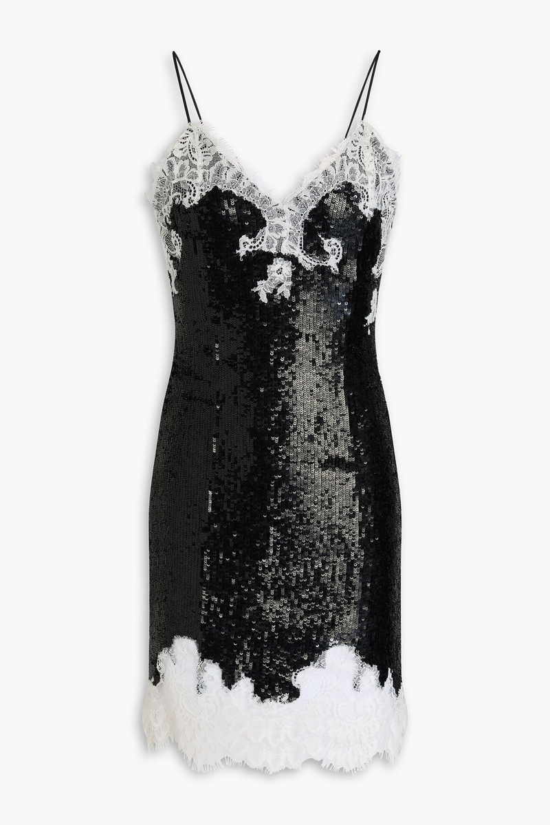 alice olivia - lace-trimmed sequined stretch-tulle mini dress - black - us 12