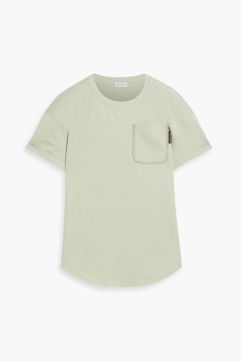 brunello cucinelli - bead-embellished cotton-jersey t-shirt - green - xxs