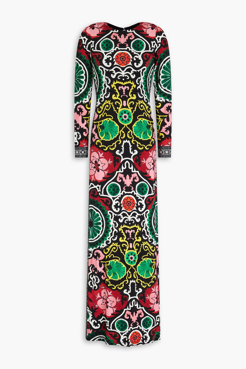 alice olivia - delora open-back printed jersey maxi dress - black - us 0