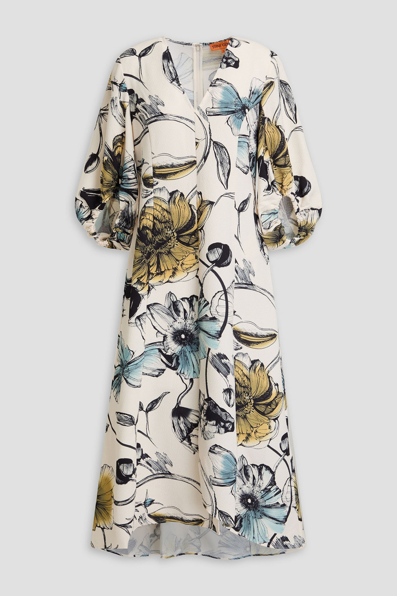 stine goya - floral-print jacquard midi dress - white - xs