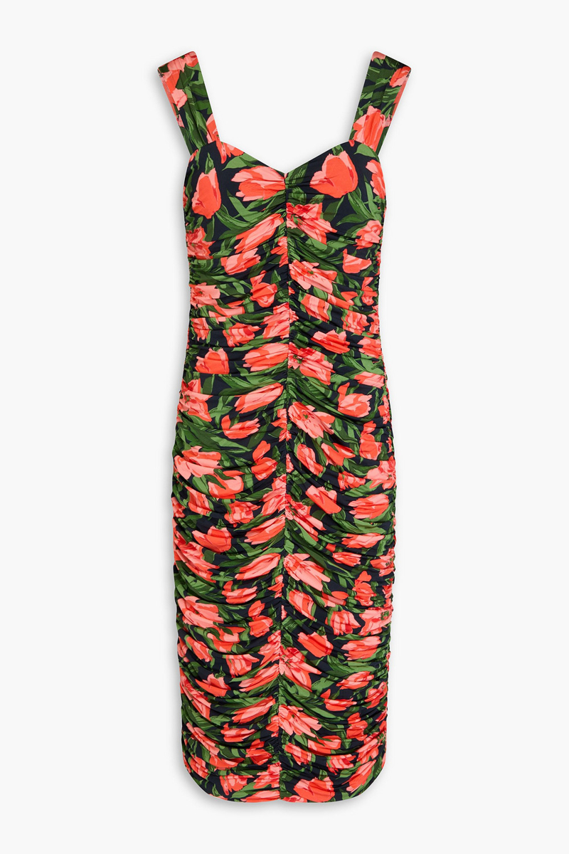 carolina herrera - ruched floral-print stretch-jersey midi dress - blue - xs