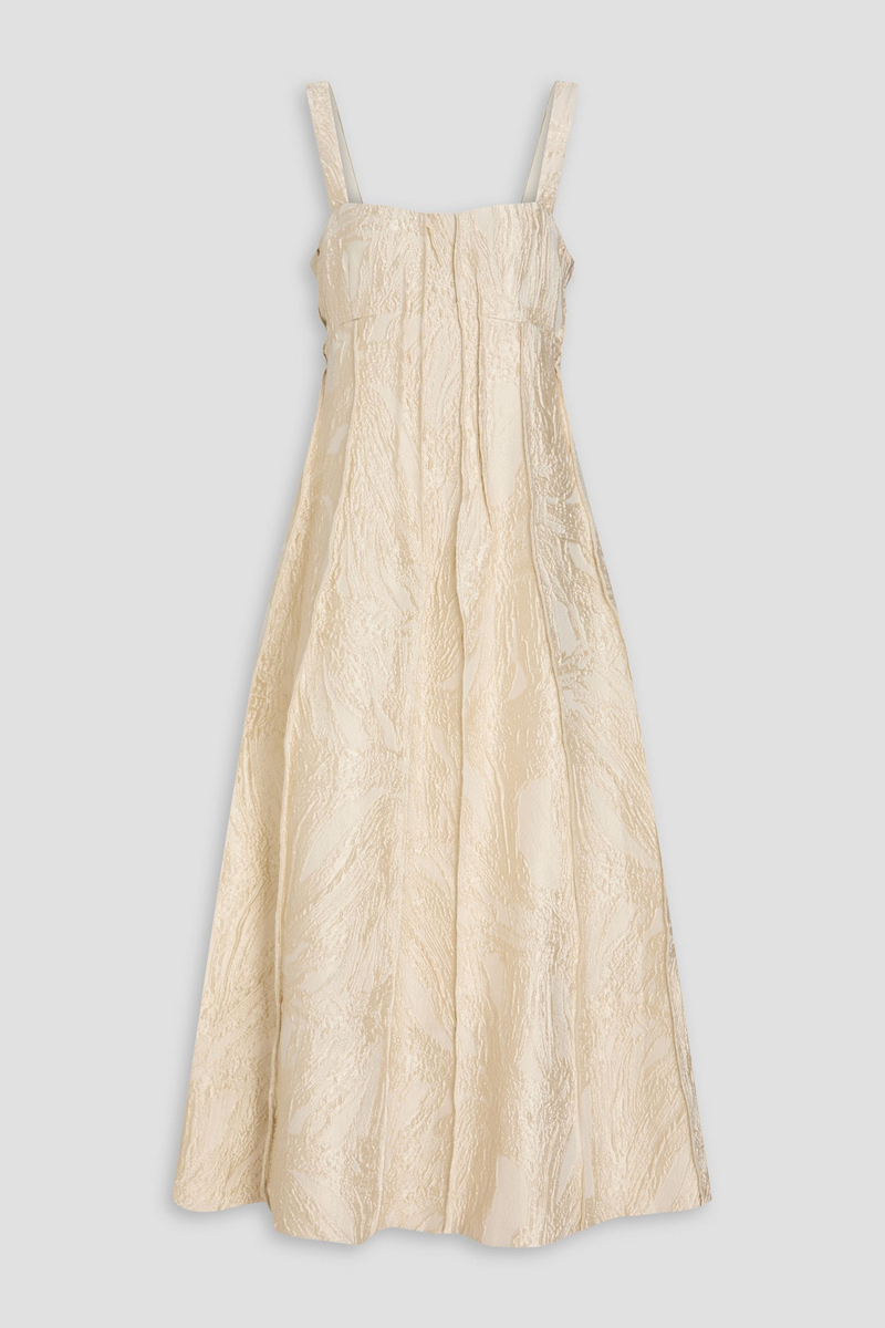 simkhai - maya pintucked metallic cloqué midi dress - white - us 0