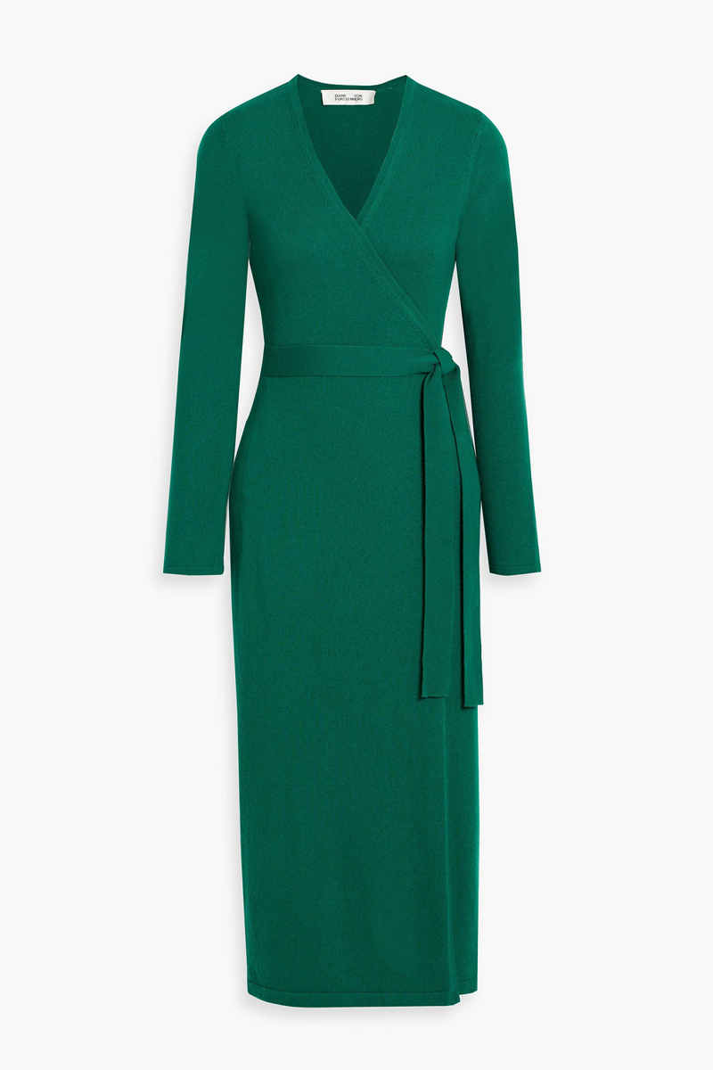 diane von furstenberg - astrid wool and cashmere-blend midi wrap dress - green - l