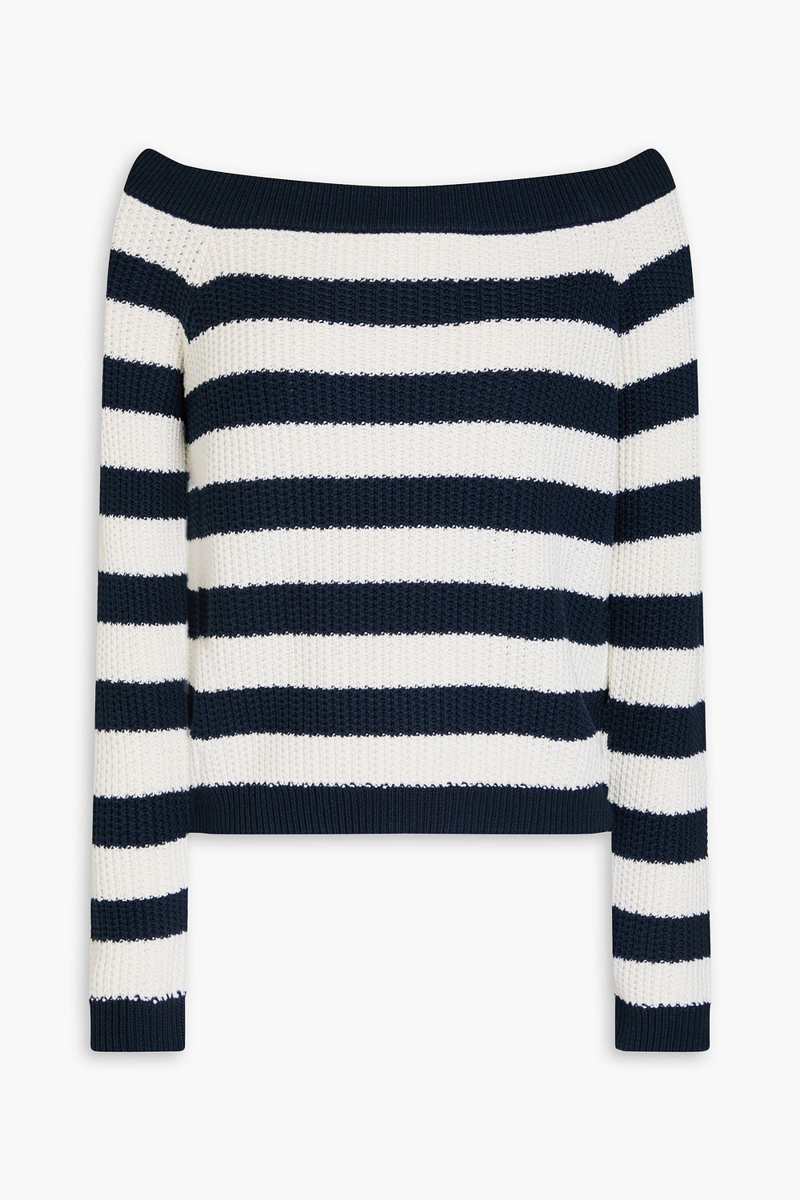 carolina herrera - striped ribbed silk and cotton-blend sweater - blue - xs