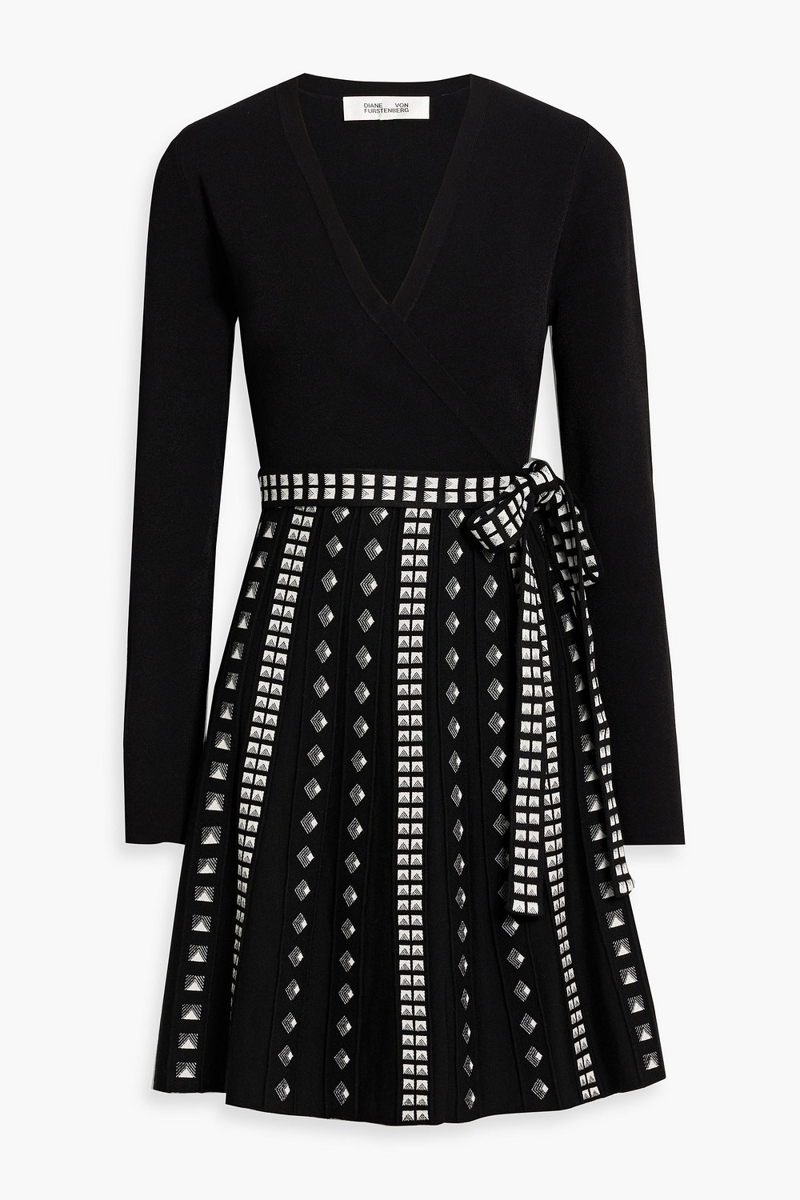 diane von furstenberg - chelsea wrap-effect jacquard-knit dress - black - xxs