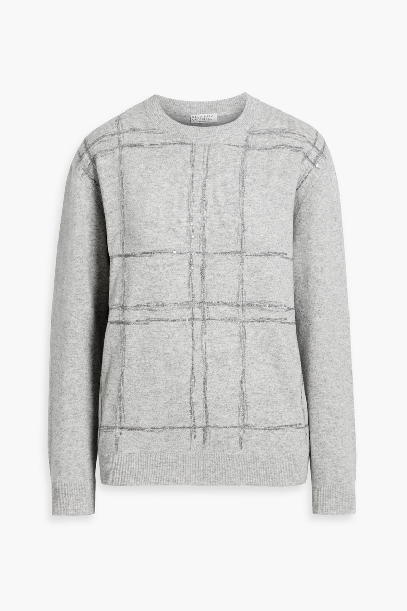 brunello cucinelli - embellished wool, cashmere and silk-blend sweater - gray - xl