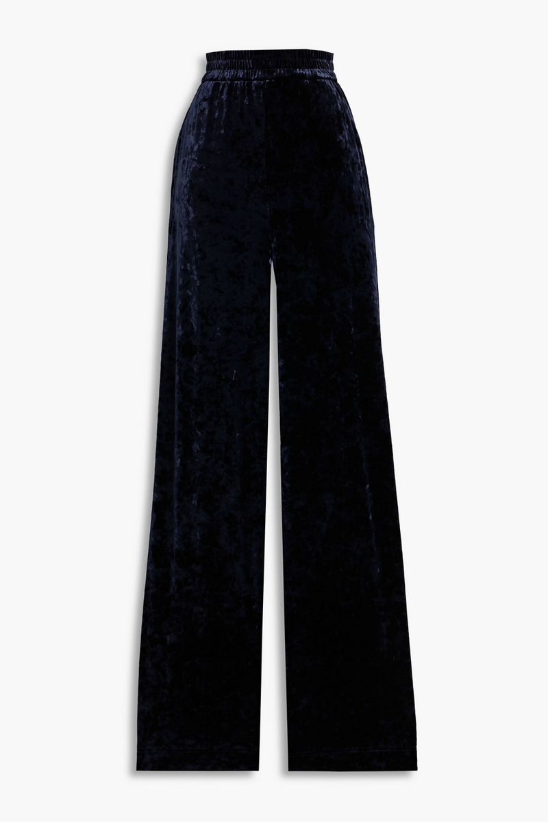 tibi - stretch-velvet wide-leg pants - blue - m