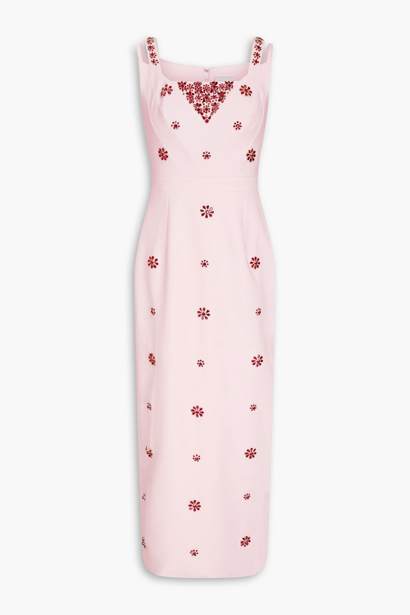 huishan zhang - arlene crystal-embellished crepe midi dress - pink - uk 14