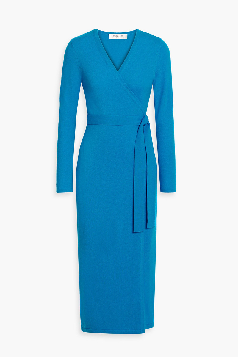 diane von furstenberg - astrid wool and cashmere-blend midi wrap dress - blue - xxs
