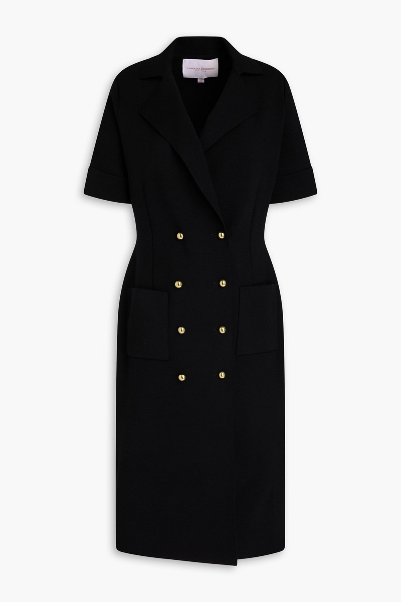 carolina herrera - double-breasted wool-blend midi dress - black - xs