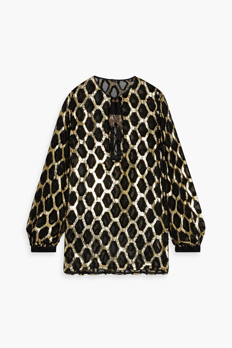 johanna ortiz - bold simplicity metallic fil coupé chiffon blouse - black - us 0
