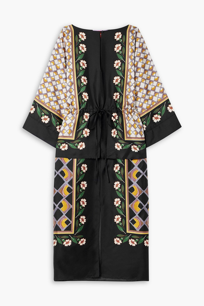 la double j. - apericena printed silk-twill midi dress - green - xxs