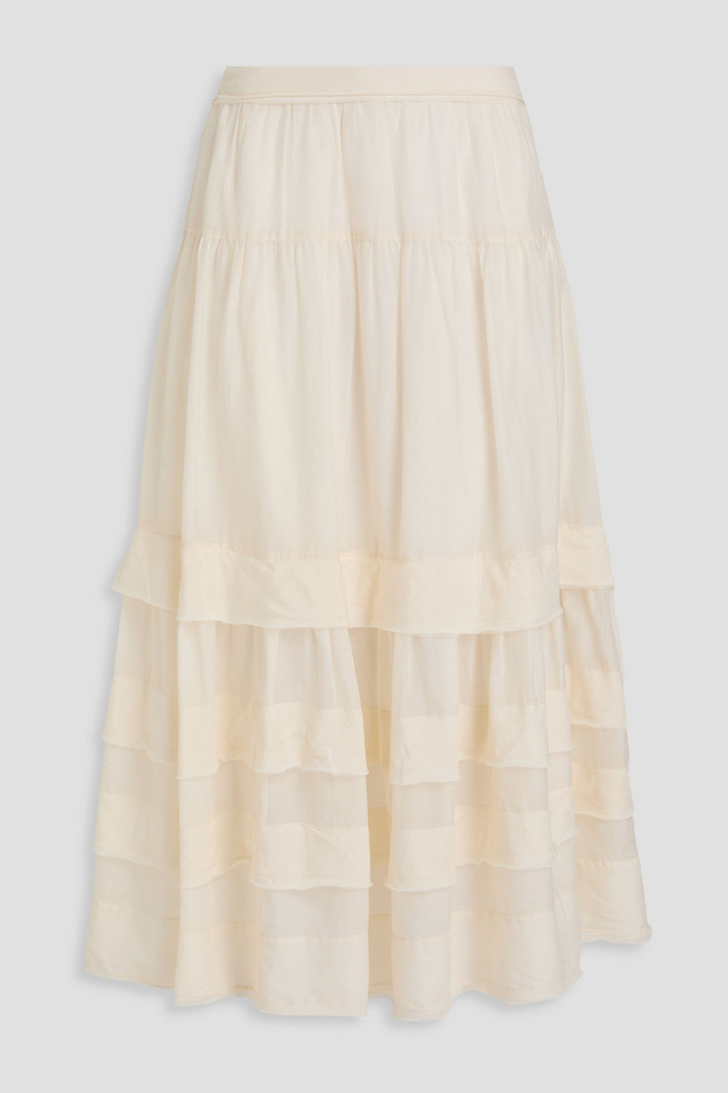 ulla johnson - diana tiered cotton and silk-blend midi skirt - white - us 4