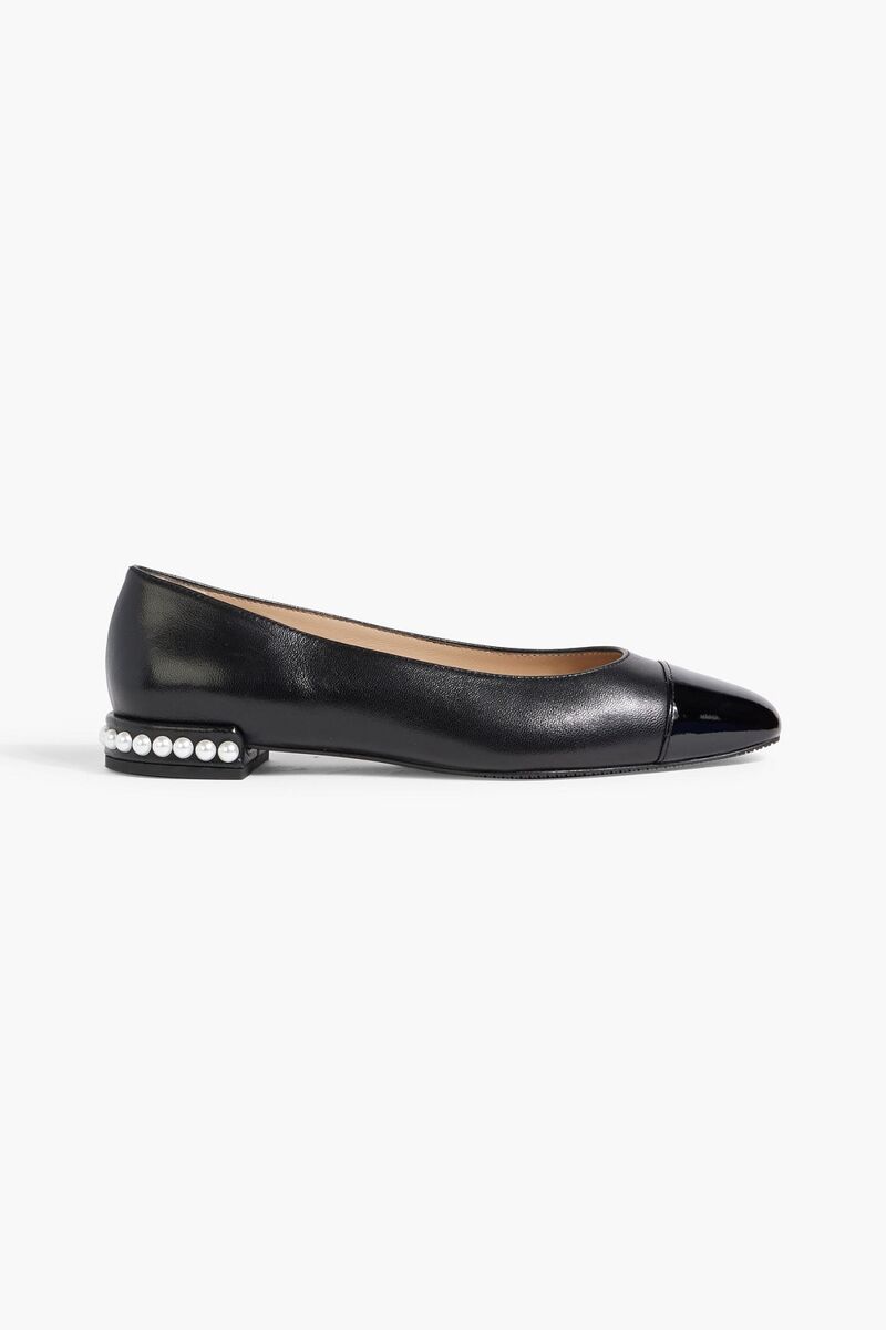 Stuart Weitzman - Pearl embellished smooth and patent-leather ballet flats - Black - EU 35.5