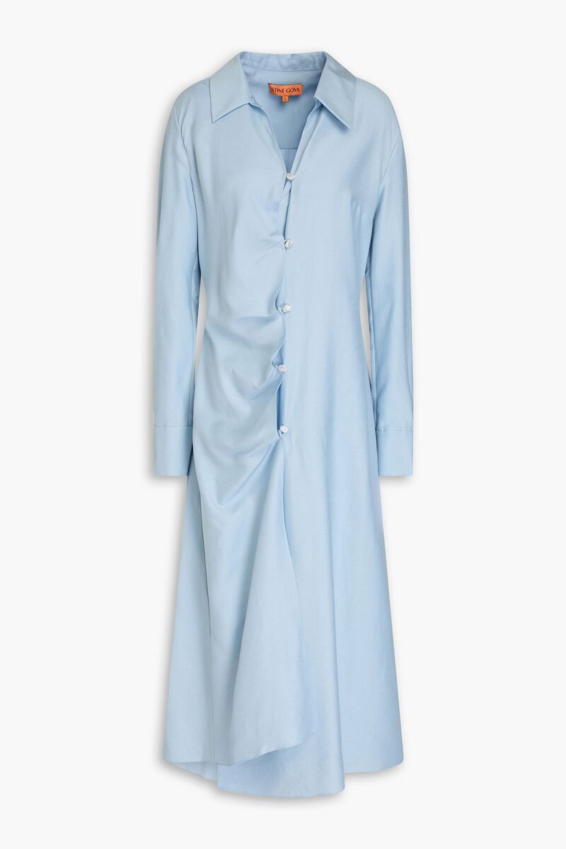 Stine Goya - Spencer asymmetric slub woven midi shirt dress - Blue - XXS