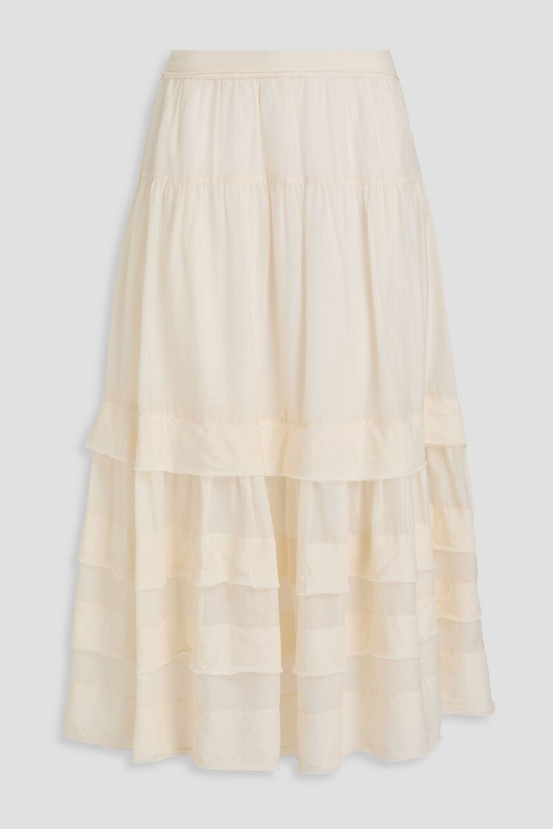 Ulla Johnson - Diana tiered cotton and silk-blend midi skirt - White - US 4