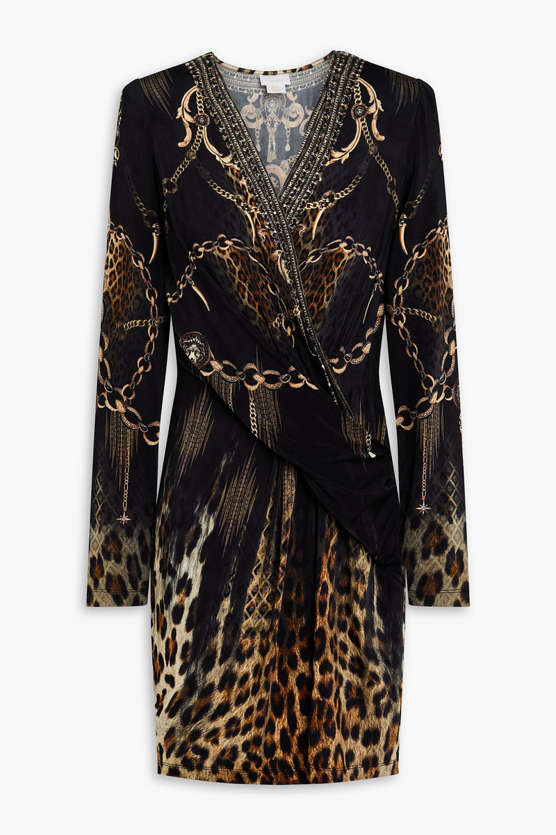 camilla - crystal-embellished printed stretch-jersey mini dress - black - m