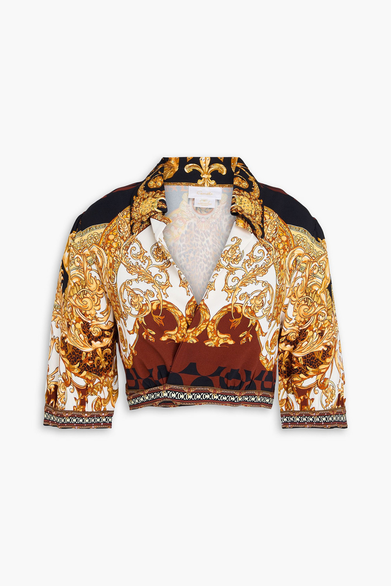 camilla - cropped crystal-embellished crepe wrap top - yellow - m