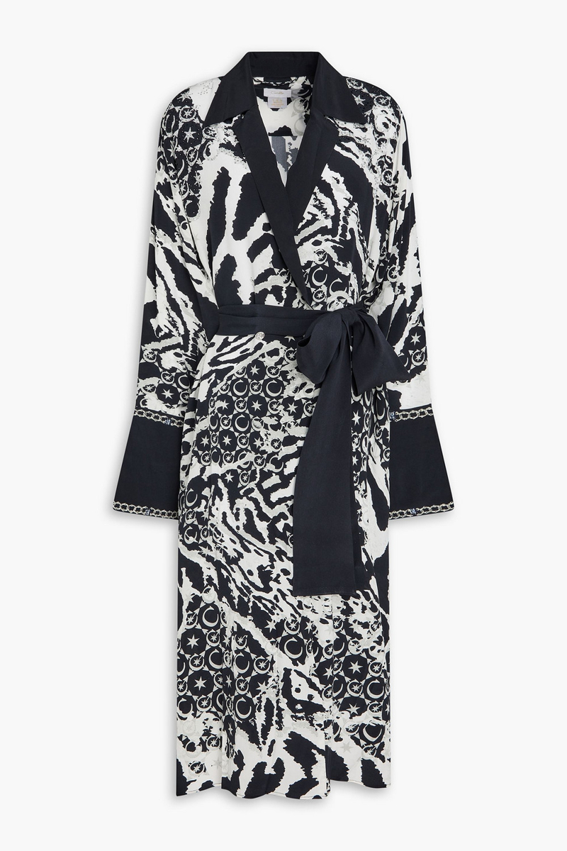 camilla - embellished printed silk crepe de chine coat - animal print - s