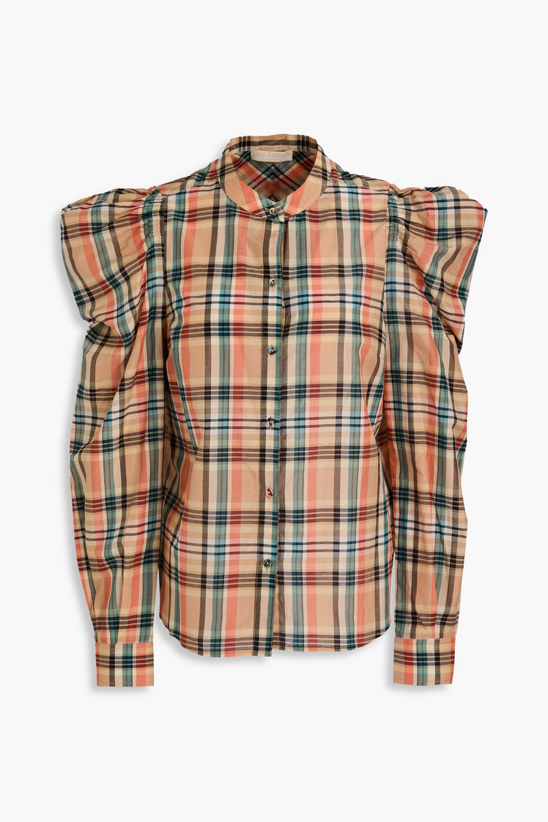 ulla johnson - langley checked cotton and silk-blend blouse - neutral - us 4