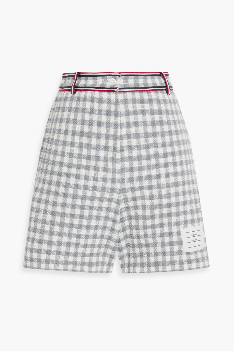 thom browne - gingham cotton-blend bouclé shorts - gray - it 42
