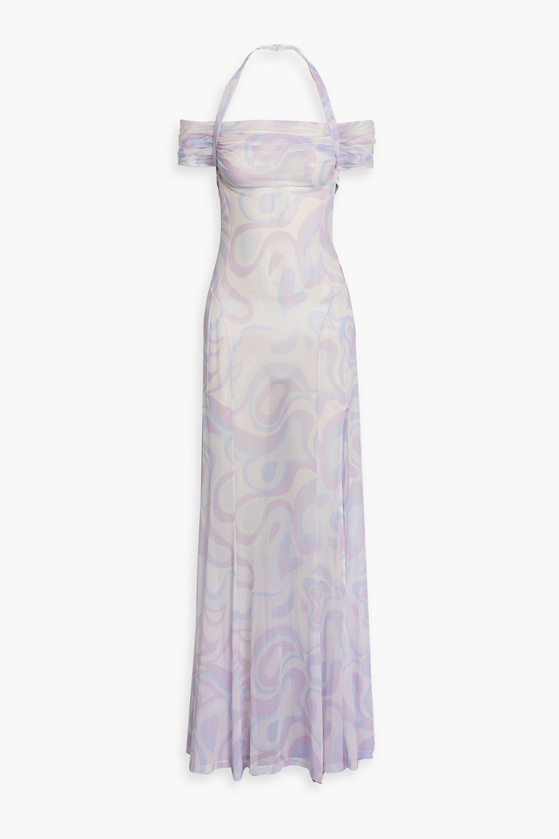 jacquemus - cutout printed stretch-mesh halterneck maxi dress - purple - fr 32