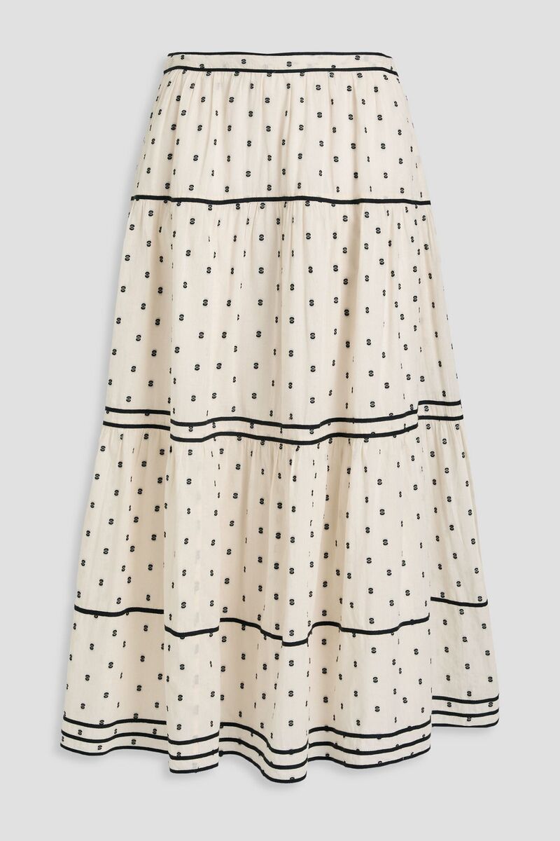 Ulla Johnson - June tiered fil coupé cotton midi skirt - White - US 4