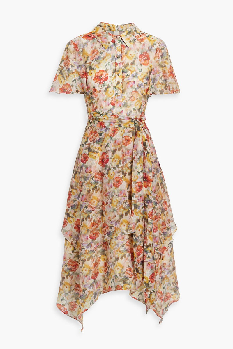 mikael aghal - belted floral-print voile midi shirt dress - multicolor - us 4