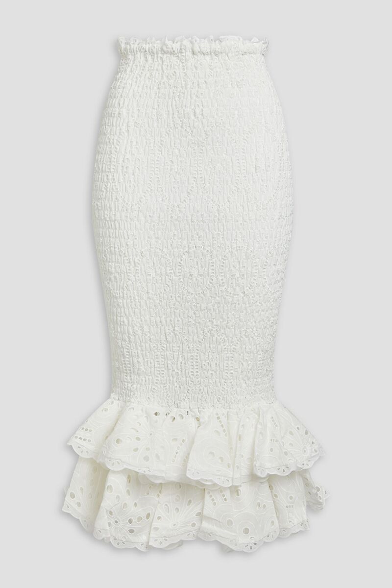 Charo Ruiz Ibiza - Liliana shirred broderie anglaise cotton-blend midi skirt - White - M