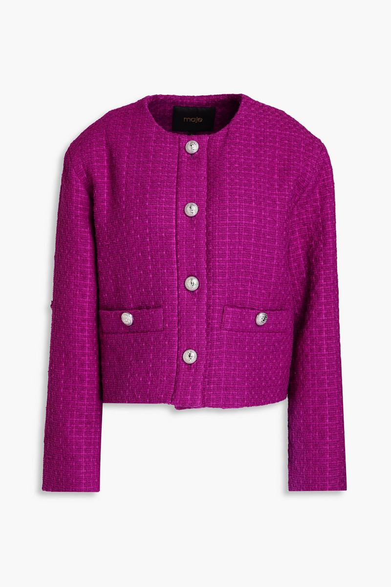 maje - cotton-blend tweed jacket - purple - fr 36