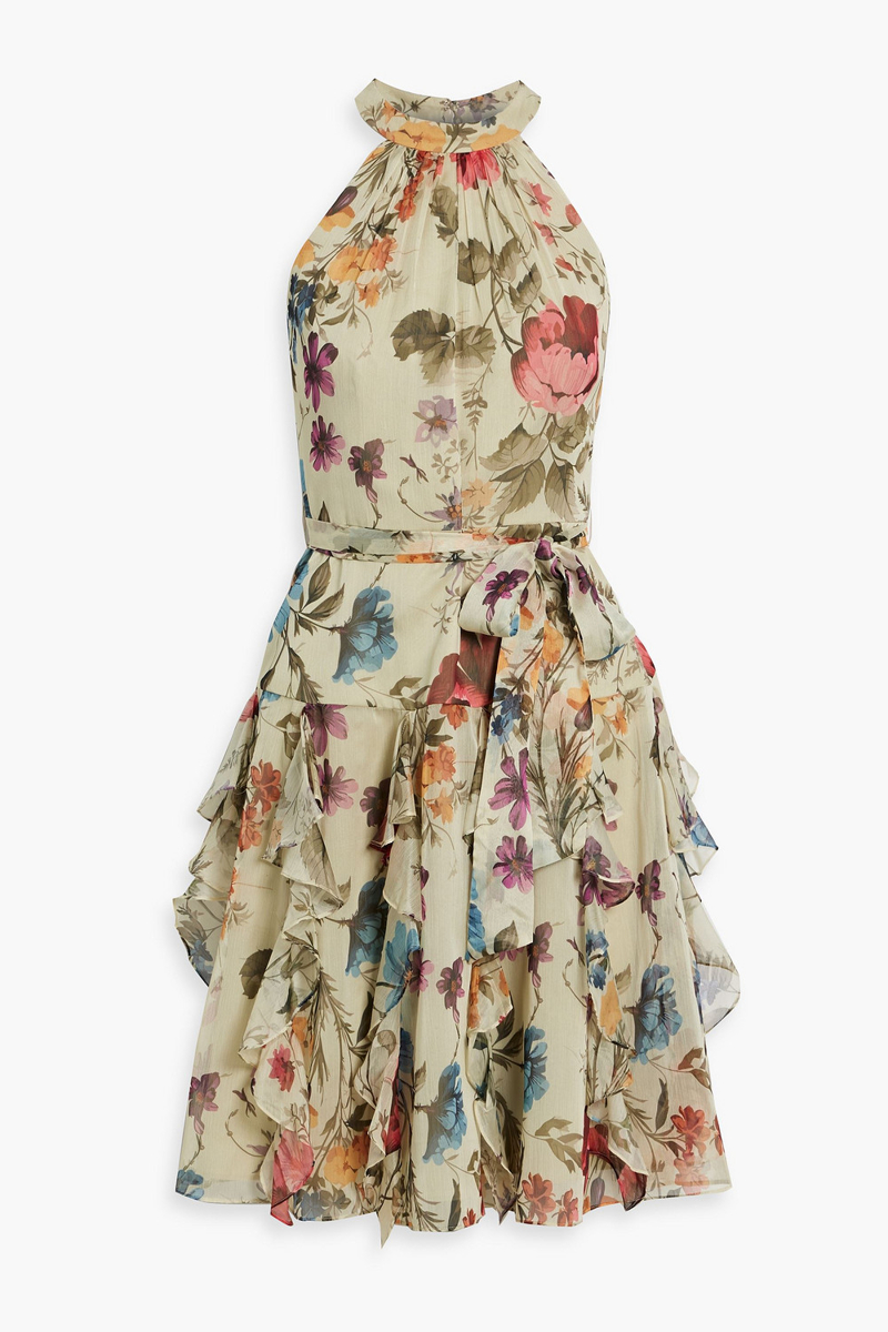 mikael aghal - ruffled floral-print chiffon dress - green - us 2