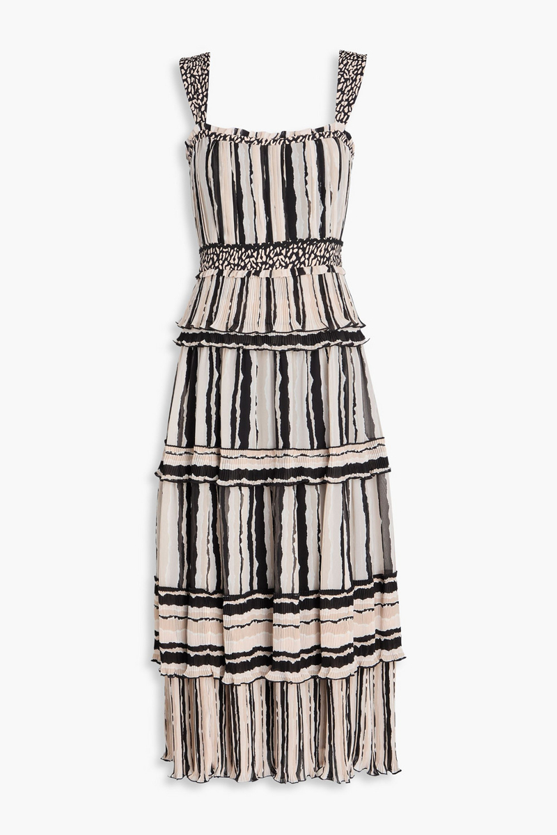diane von furstenberg - cato tiered striped georgette midi dress - black - us 10