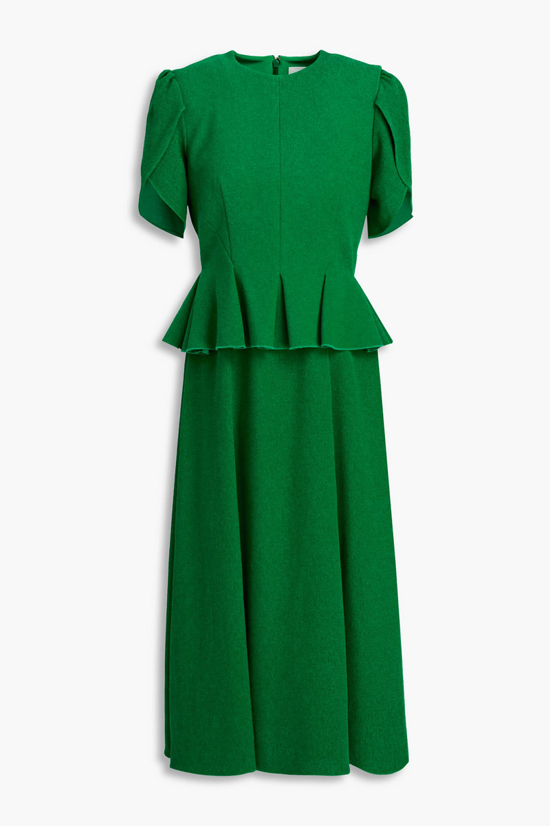 erdem - pleated crepe peplum midi dress - green - uk 14