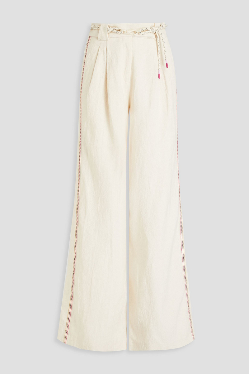 zimmermann - belted cotton and linen-blend wide-leg pants - white - 0